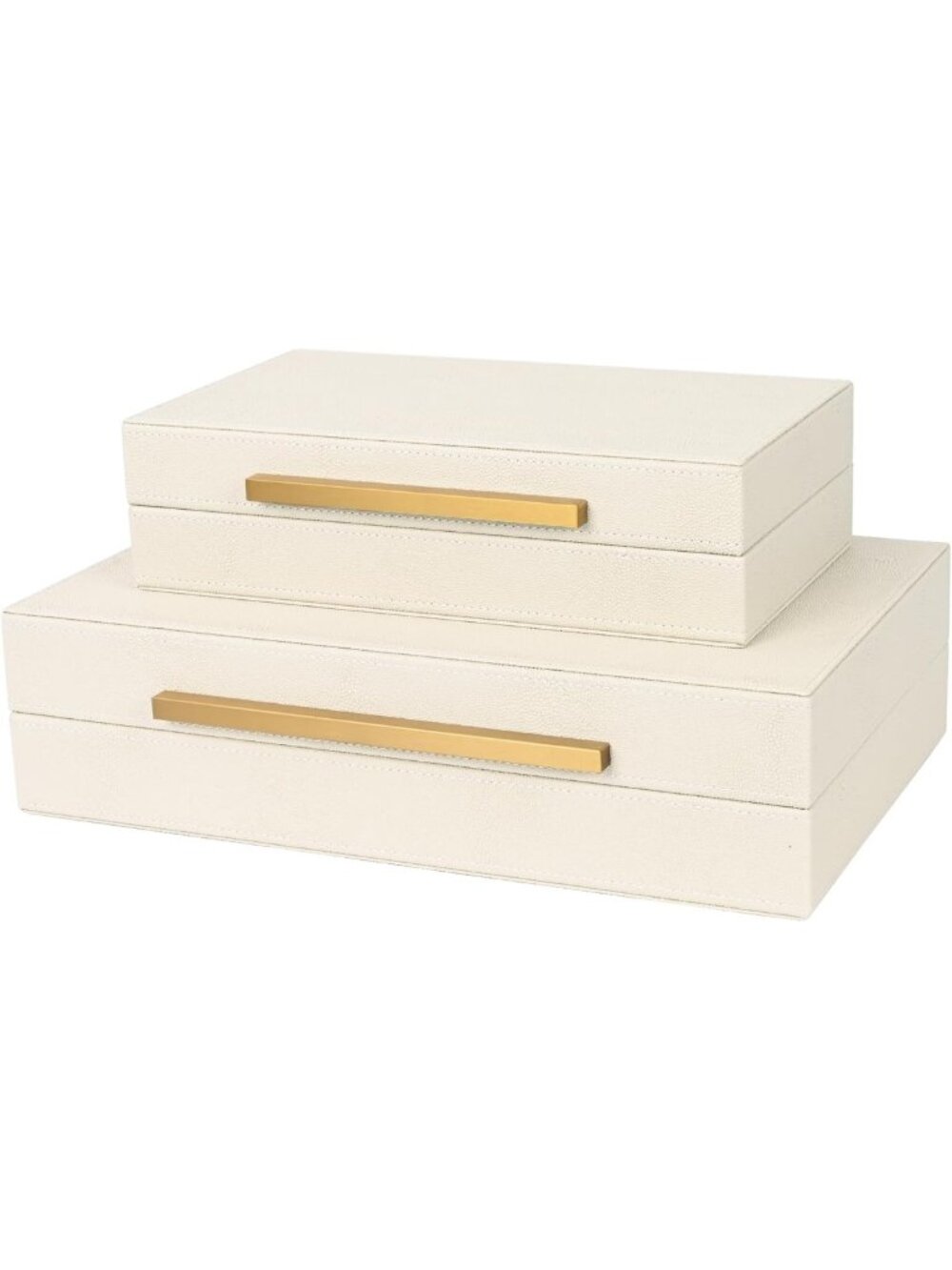 Beige Faux Leather Decorative Storage Boxes Set of 2 - Jewelry & Photo